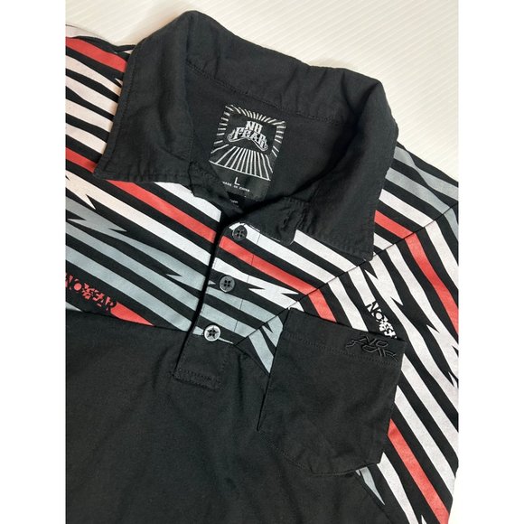No Fear Mens Large Skating Collared Polo Black White and Red‎ Stripes Y2K - Picture 1 of 7